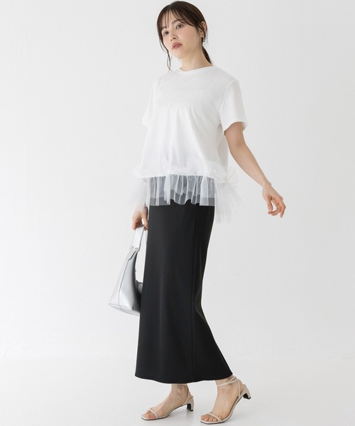 INCEDE（インシード）の「裾フリル 異素材プルオーバー（Tシャツ/カットソー・レディース・ブラック/オフホワイト・LL/L/M）」の6枚目の写真