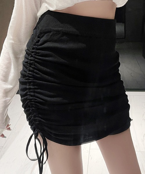 SEN TOKYO（セントーキョー）の「容易にスタイルアップ。サイドギャザー シャーリングミニスカート（スカート・レディース・ブラック/ブラウン/ホワイト/グレー・FREE）」の7枚目の写真