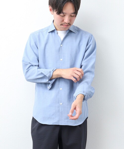 NOLLEY'S goodman(ノーリーズグッドマン)の「リネンライク スキッパーシャツ(シャツ/ブラウス・メンズ・サックスブルー/ダークネイビー・XL/L/M/S)」の2枚目の写真