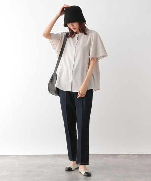 GLOBAL WORK（グローバルワーク）の「お手入れらくらくフレンチリネンフリルブラウス/987194（シャツ/ブラウス・レディース・ミント/ブルー系2/グレイッシュベージュ/ブラック/ネイビー系9・M/L）」の7枚目の写真