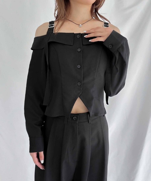 ENVYM（アンビー）の「オフショルシャツ（シャツ/ブラウス・レディース・チェック/ホワイト/ブラック・FREE）」の7枚目の写真