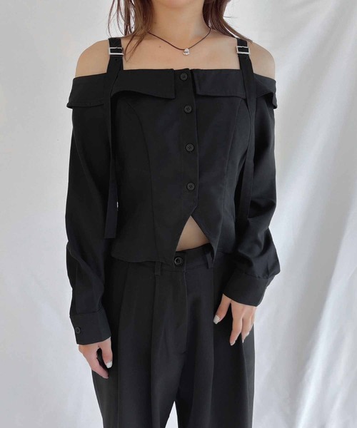 ENVYM（アンビー）の「オフショルシャツ（シャツ/ブラウス・レディース・チェック/ホワイト/ブラック・FREE）」の9枚目の写真