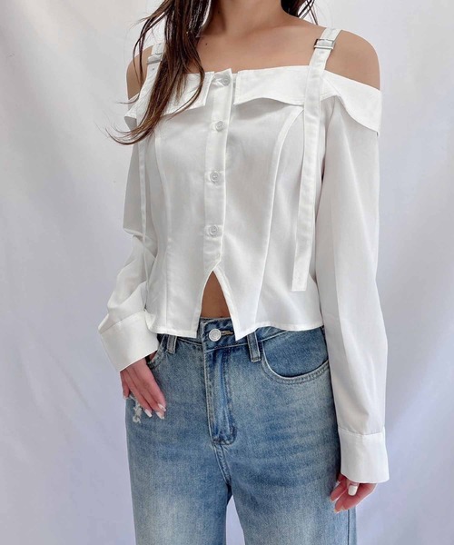 ENVYM（アンビー）の「オフショルシャツ（シャツ/ブラウス・レディース・チェック/ホワイト/ブラック・FREE）」の4枚目の写真