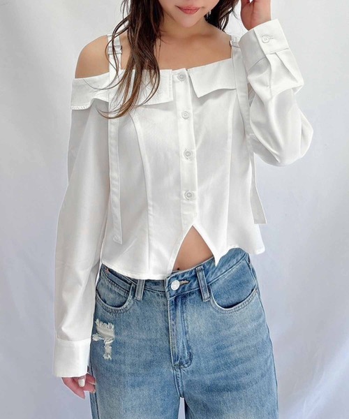 ENVYM（アンビー）の「オフショルシャツ（シャツ/ブラウス・レディース・チェック/ホワイト/ブラック・FREE）」の5枚目の写真