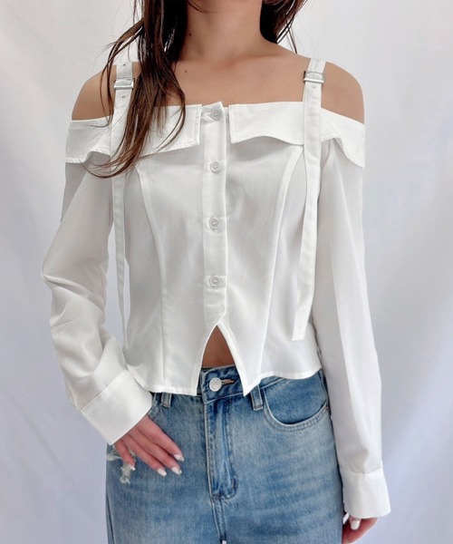 ENVYM（アンビー）の「オフショルシャツ（シャツ/ブラウス・レディース・チェック/ホワイト/ブラック・FREE）」の6枚目の写真