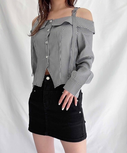 ENVYM（アンビー）の「オフショルシャツ（シャツ/ブラウス・レディース・チェック/ホワイト/ブラック・FREE）」の11枚目の写真