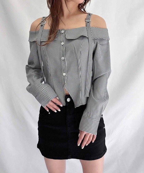 ENVYM（アンビー）の「オフショルシャツ（シャツ/ブラウス・レディース・チェック/ホワイト/ブラック・FREE）」の12枚目の写真