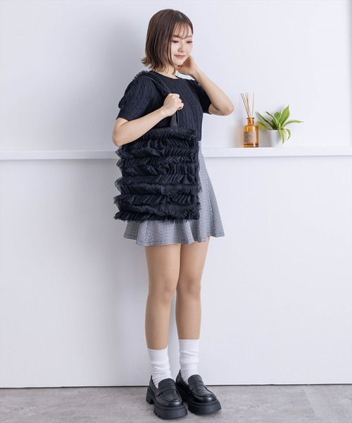 clear（クリア）の「A4チュールトートバッグ［推し活 ピンク ブラック］≪再入荷≫（トートバッグ・レディース・ブラック/ピンク・F）」の4枚目の写真