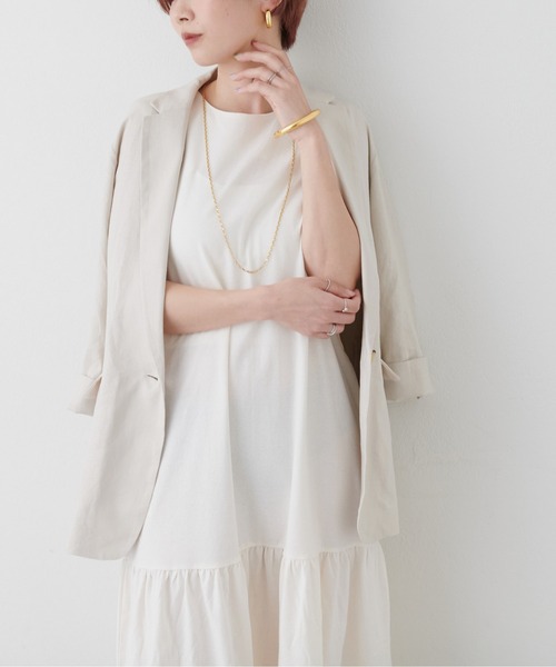 LARUTA（ラルータ）の「【LARUTA】WEB限定 / レーヨン麻シンプルジャケット（テーラードジャケット・レディース・ブラック/グレイッシュベージュ・FREE）」の2枚目の写真
