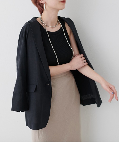 LARUTA（ラルータ）の「【LARUTA】WEB限定 / レーヨン麻シンプルジャケット（テーラードジャケット・レディース・ブラック/グレイッシュベージュ・FREE）」の18枚目の写真
