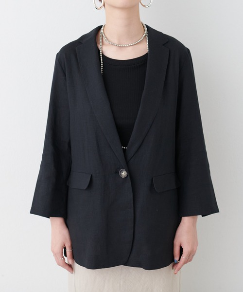 LARUTA（ラルータ）の「【LARUTA】WEB限定 / レーヨン麻シンプルジャケット（テーラードジャケット・レディース・ブラック/グレイッシュベージュ・FREE）」の16枚目の写真