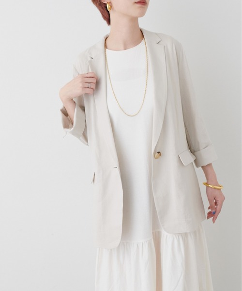 LARUTA（ラルータ）の「【LARUTA】WEB限定 / レーヨン麻シンプルジャケット（テーラードジャケット・レディース・ブラック/グレイッシュベージュ・FREE）」の11枚目の写真