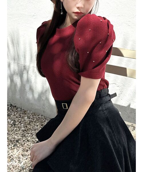 RESEXXY（リゼクシー）の「ゴールドポイントパワショルトップス（Tシャツ/カットソー・レディース・ライトグレー/レッド/ブラック・FREE）」の3枚目の写真