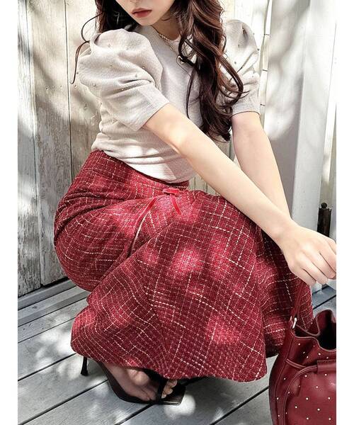 RESEXXY（リゼクシー）の「ゴールドポイントパワショルトップス（Tシャツ/カットソー・レディース・ライトグレー/レッド/ブラック・FREE）」の2枚目の写真