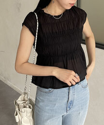 シャーリングシアーフレンチブラウス