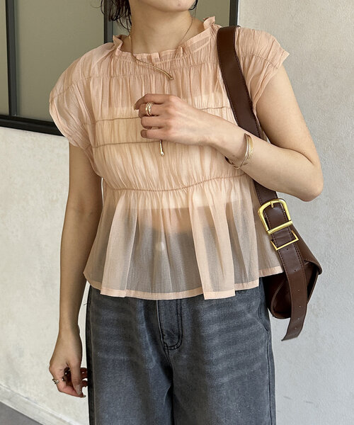 Thevon（ゼボン）の「シャーリングシアーフレンチブラウス（シャツ/ブラウス・レディース・アイボリー/ブラック/オリーブ/ベージュ・FREE）」の21枚目の写真