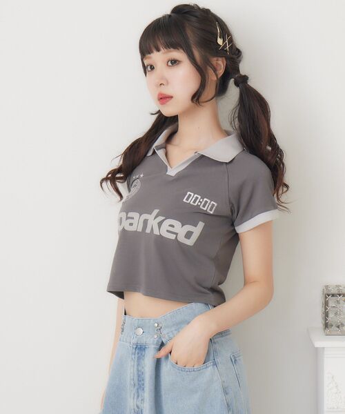 ems excite（エムズエキサイト）の「スキッパーユニフォームCT（Tシャツ/カットソー・レディース・チャコールグレー/オフホワイト/ブルー・FREE）」の20枚目の写真