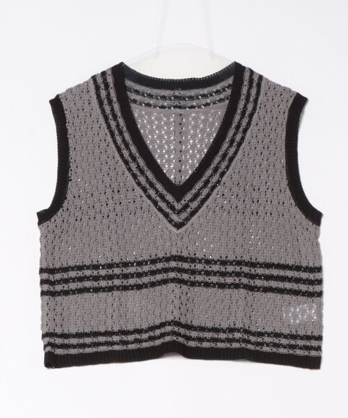 STYLEBLOCK（スタイルブロック）の「A麻タッチクロシェ編みニットベスト（ベスト・レディース・ブラック/グレー/アイボリー・M）」の3枚目の写真