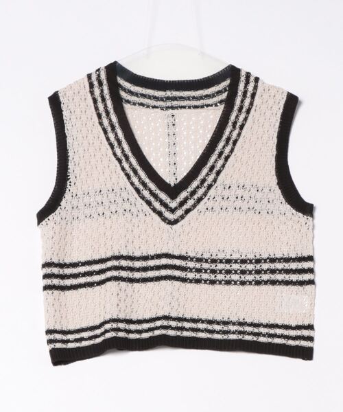 STYLEBLOCK（スタイルブロック）の「A麻タッチクロシェ編みニットベスト（ベスト・レディース・ブラック/グレー/アイボリー・M）」の8枚目の写真