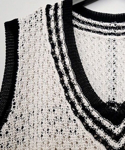 STYLEBLOCK（スタイルブロック）の「A麻タッチクロシェ編みニットベスト（ベスト・レディース・ブラック/グレー/アイボリー・M）」の7枚目の写真