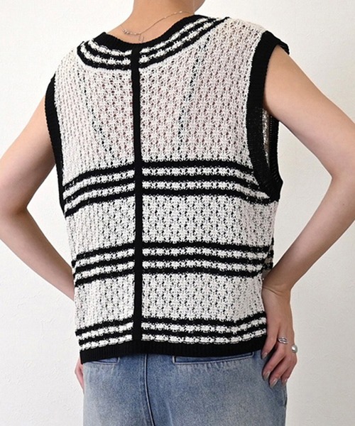 STYLEBLOCK（スタイルブロック）の「A麻タッチクロシェ編みニットベスト（ベスト・レディース・ブラック/グレー/アイボリー・M）」の5枚目の写真