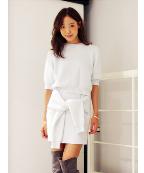 dazzlin(ダズリン)の「アンゴラハーフスリーブトップス(ニット/セーター・レディース・ホワイト/ピンク/ブルー/グレー・FREE)」の13枚目の写真