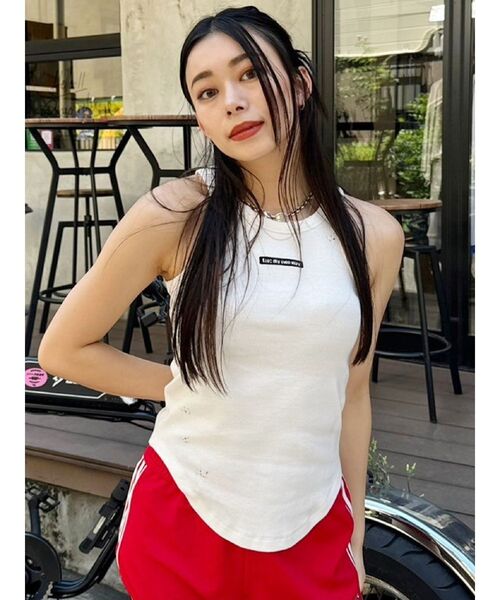 EVRIS(エヴリス)の「クラッシュデザイン刺繍タンクトップ(タンクトップ・レディース・ホワイト/ブルー/ブラック・FREE)」の1枚目の写真