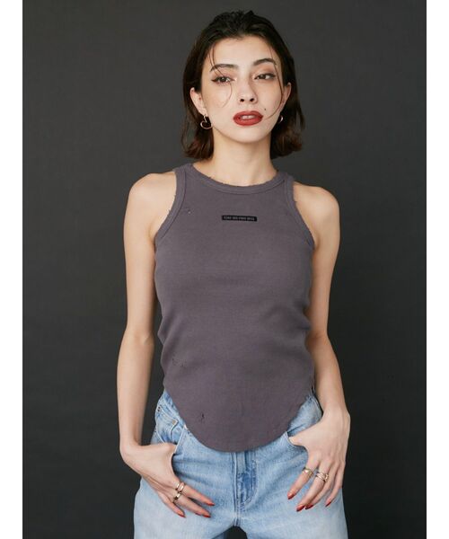 EVRIS(エヴリス)の「クラッシュデザイン刺繍タンクトップ(タンクトップ・レディース・ホワイト/ブルー/ブラック・FREE)」の5枚目の写真