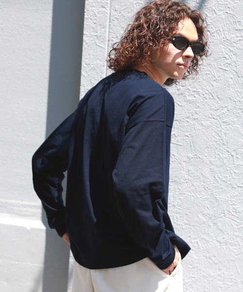 STARTER（スターター）の「STARTER/ビッグシルエットワンポイントロゴ長袖Tシャツ（Tシャツ/カットソー・メンズ・ブラック/カーキ/ライトグレー/ホワイト/ラベンダー/モカ/ネイビー/杢グレー・L/M/S/XL/XXL）」の20枚目の写真