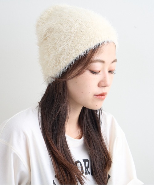 CIAOPANIC TYPY(チャオパニックティピー)の「フェザービーニー(ニットキャップ/ビーニー・レディース・ブラック/ブラウン/ブルー/グレー/オフホワイト・ONE SIZE)」の6枚目の写真