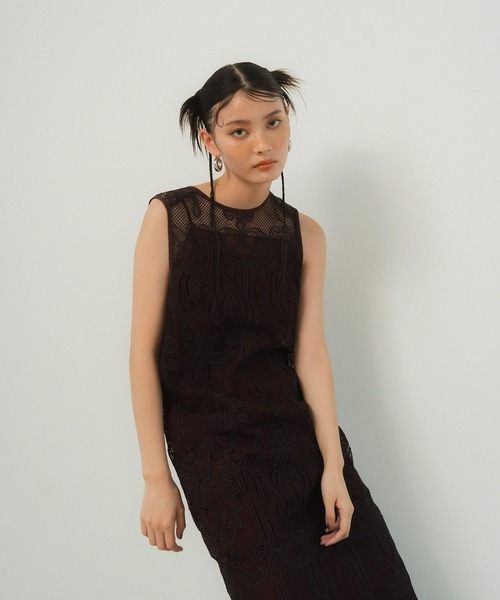 chemical lace zipper dress ケミカルレースジッパードレス