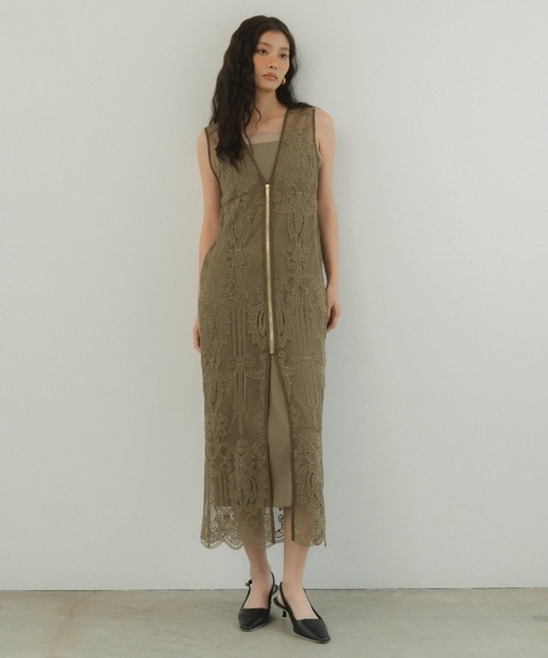 chemical lace zipper dress ケミカルレースジッパードレス
