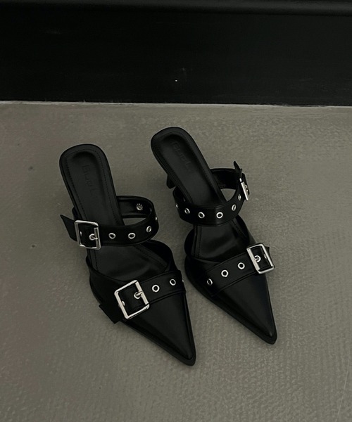 HALEY PESCA(ヘーリーペスカ)の「HALEY PESCA/ポインテッドトゥ ベルトハイヒールサンダル(サンダル・レディース・ブラック/シルバー/アイボリー・38/40/36)」の2枚目の写真