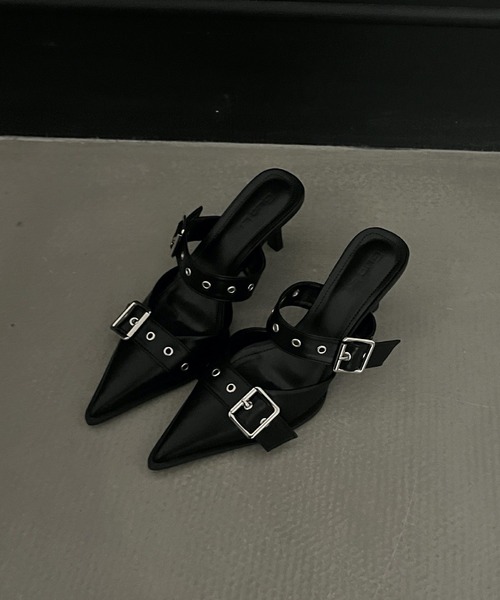 HALEY PESCA(ヘーリーペスカ)の「HALEY PESCA/ポインテッドトゥ ベルトハイヒールサンダル(サンダル・レディース・ブラック/シルバー/アイボリー・38/40/36)」の5枚目の写真