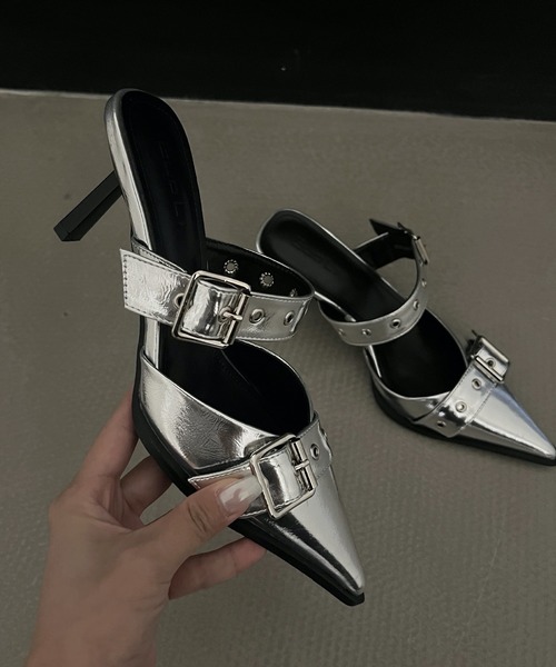 HALEY PESCA(ヘーリーペスカ)の「HALEY PESCA/ポインテッドトゥ ベルトハイヒールサンダル(サンダル・レディース・ブラック/シルバー/アイボリー・38/40/36)」の8枚目の写真
