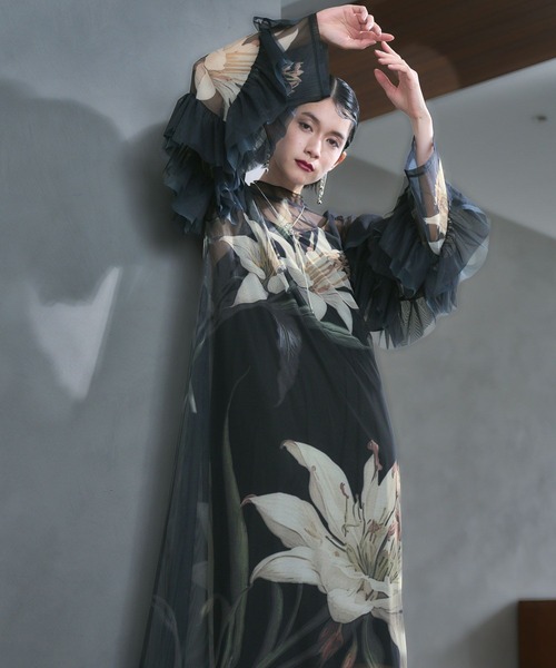 【HARE ハレ】レトロフラワーフリルワンピース 黒 ブラック 楽天市場】【SALE／20%OFF】レトロフラワーフリルワンピース