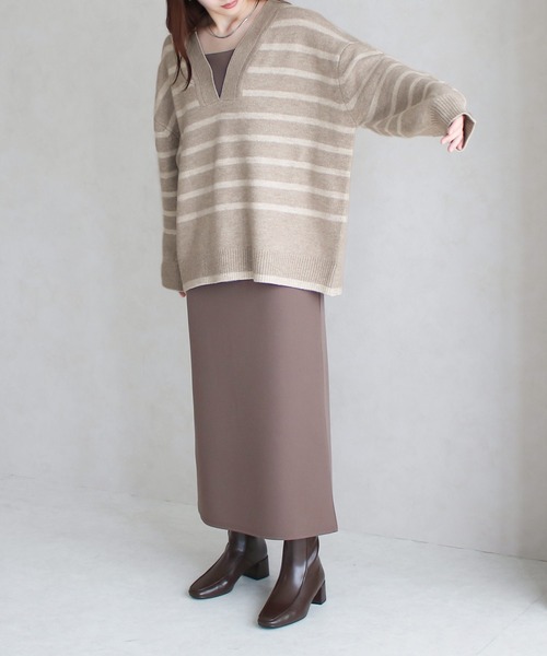 Social GIRL(ソーシャルガール)の「Vネック ボーダー ニット プルオーバー(ニット/セーター・レディース・ベージュ系その他/ホワイト系その他/チャコール/ブルー系その他/グレイッシュベージュ・FREE)」の20枚目の写真