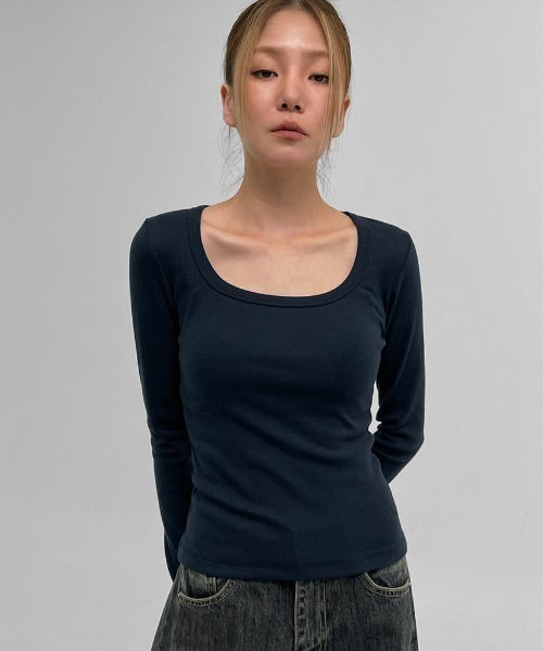 BLACKUP（ブラックアップ）の「[MADE]  テフリンスクエアネック長袖Tシャツ（Tシャツ/カットソー・レディース・ネイビー/ホワイト/ピンク・ONESIZE）」の4枚目の写真