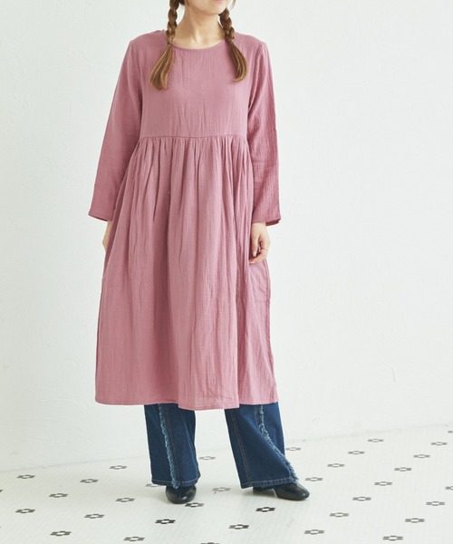 pairmanon（ペアマノン）の「【リンクコーデ】【ママサイズ】ダブルガーゼ コットン ワンピース（ワンピース・レディース・ライトグリーン/ネイビー/ベージュ/パープル/ブルー/ブラック/テラコッタ・FREE）」の7枚目の写真