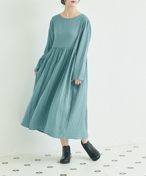 pairmanon（ペアマノン）の「【リンクコーデ】【ママサイズ】ダブルガーゼ コットン ワンピース（ワンピース・レディース・ライトグリーン/ネイビー/ベージュ/パープル/ブルー/ブラック/テラコッタ・FREE）」の6枚目の写真