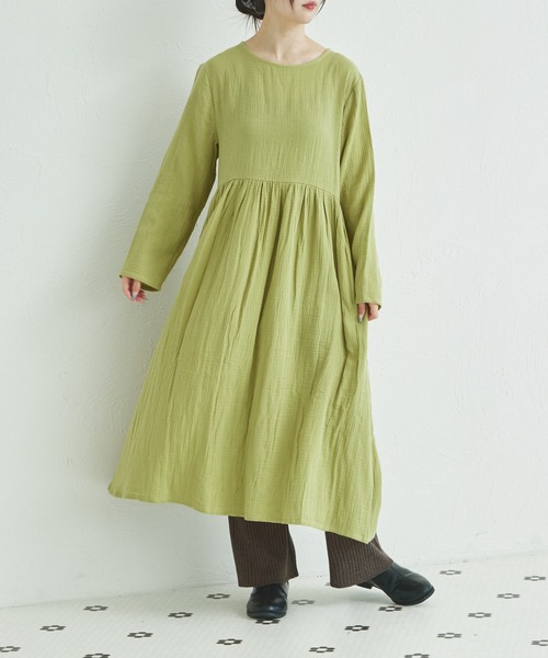 pairmanon（ペアマノン）の「【リンクコーデ】【ママサイズ】ダブルガーゼ コットン ワンピース（ワンピース・レディース・ライトグリーン/ネイビー/ベージュ/パープル/ブルー/ブラック/テラコッタ・FREE）」の5枚目の写真