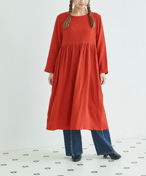 pairmanon（ペアマノン）の「【リンクコーデ】【ママサイズ】ダブルガーゼ コットン ワンピース（ワンピース・レディース・ライトグリーン/ネイビー/ベージュ/パープル/ブルー/ブラック/テラコッタ・FREE）」の3枚目の写真