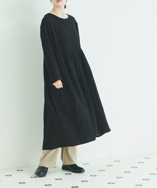 pairmanon（ペアマノン）の「【リンクコーデ】【ママサイズ】ダブルガーゼ コットン ワンピース（ワンピース・レディース・ライトグリーン/ネイビー/ベージュ/パープル/ブルー/ブラック/テラコッタ・FREE）」の8枚目の写真