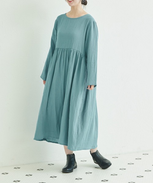 ワンピース MA スタンドギャザーワンピース(36サイズ ブルー系): レディース