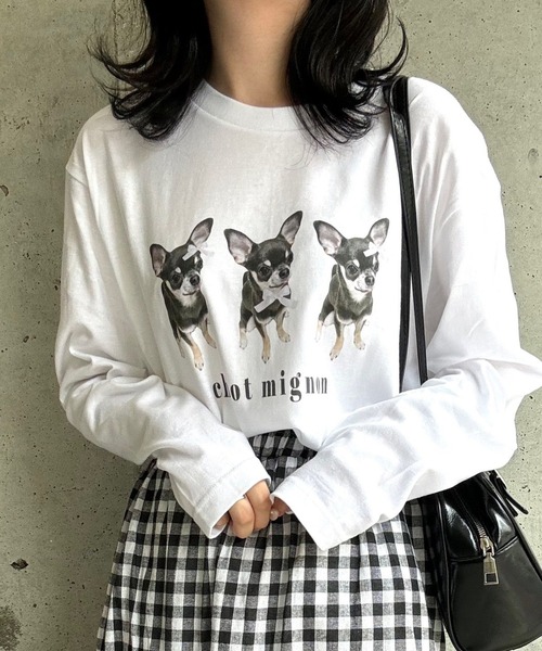 セール】子犬ribbonプリントロングTシャツ（Tシャツ/カットソー