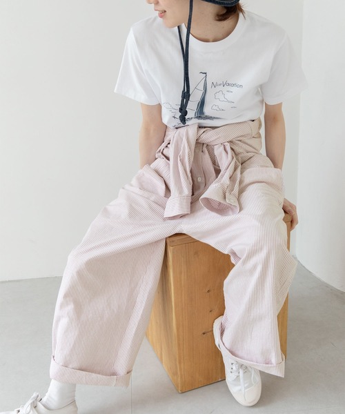 PAR ICI（パーリッシィ）の「わんこと休日Ｔシャツ（Tシャツ/カットソー・レディース・ホワイト/ネイビー・S/M）」の9枚目の写真