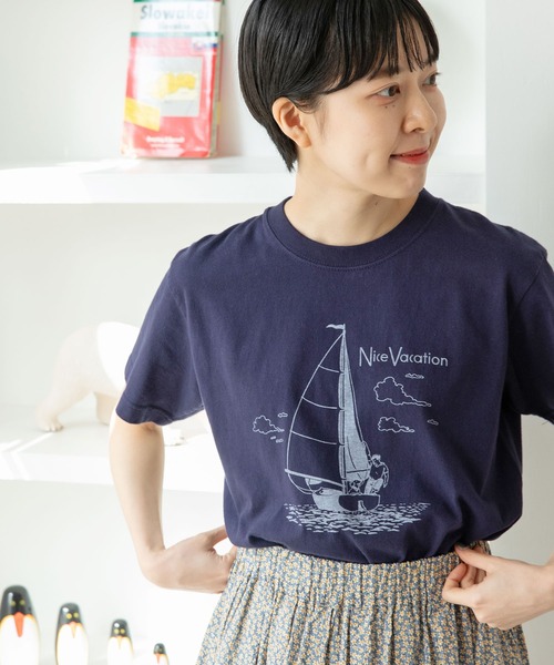 PAR ICI（パーリッシィ）の「わんこと休日Ｔシャツ（Tシャツ/カットソー・レディース・ホワイト/ネイビー・S/M）」の20枚目の写真