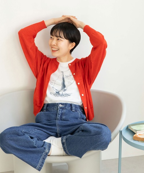 PAR ICI（パーリッシィ）の「わんこと休日Ｔシャツ（Tシャツ/カットソー・レディース・ホワイト/ネイビー・S/M）」の3枚目の写真