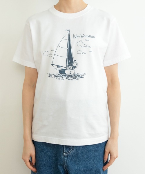 PAR ICI（パーリッシィ）の「わんこと休日Ｔシャツ（Tシャツ/カットソー・レディース・ホワイト/ネイビー・S/M）」の11枚目の写真