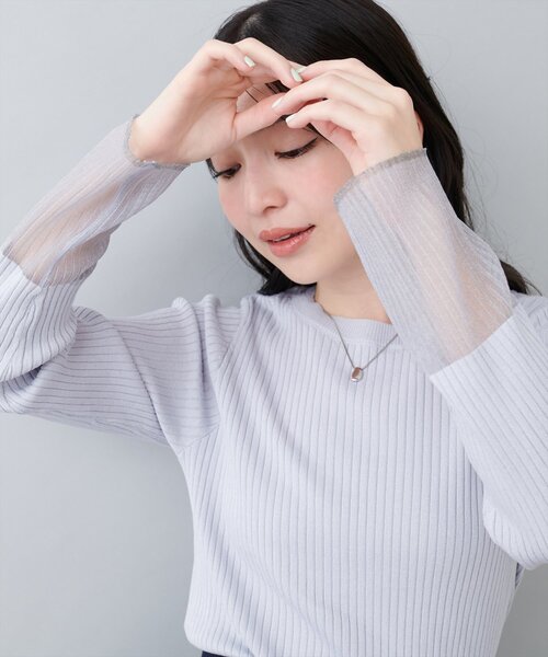 natural couture（ナチュラルクチュール）の「袖口シアーリブニット（ニット/セーター・レディース・ピンク/グレイッシュベージュ/ブラック/オフホワイト/グレー・FREE）」の3枚目の写真